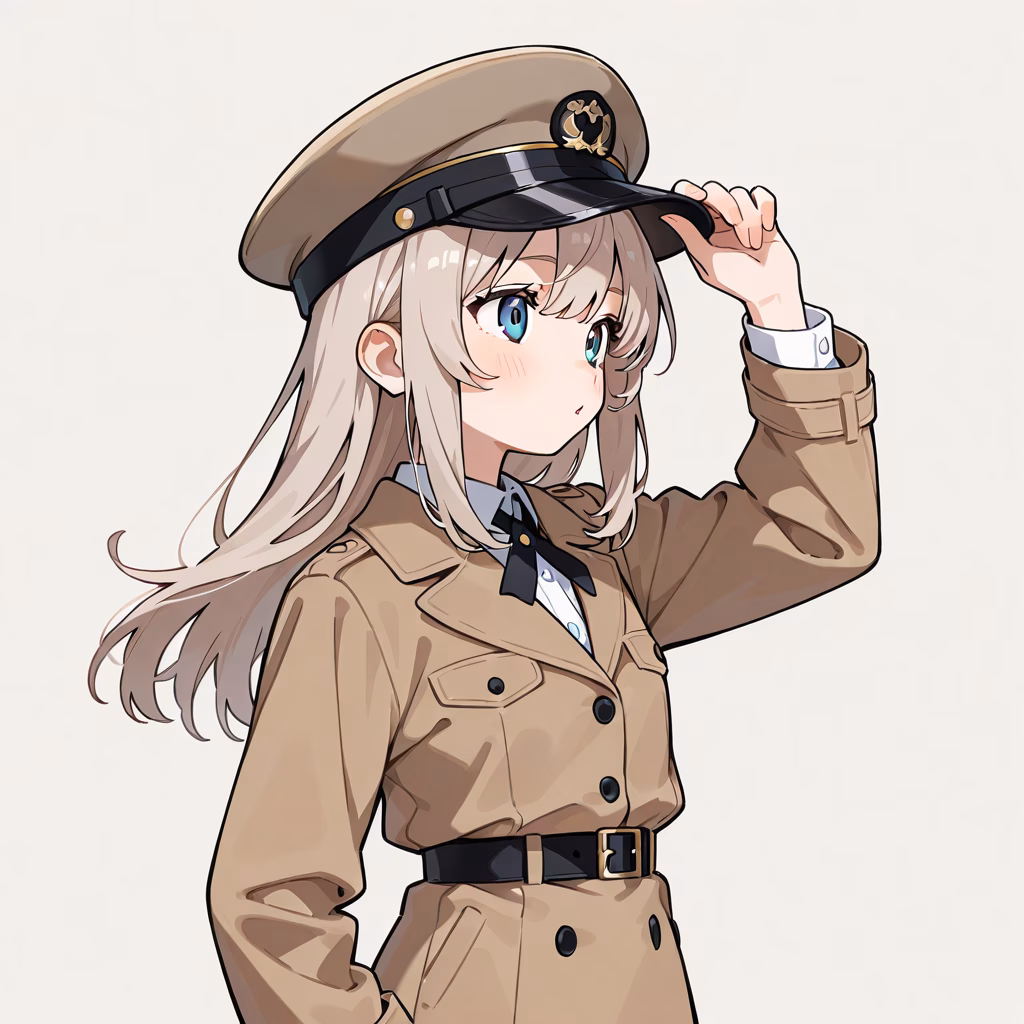 1girl adjusting headwear general simple background