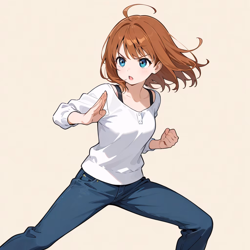 1girl fighting stance casual simple background