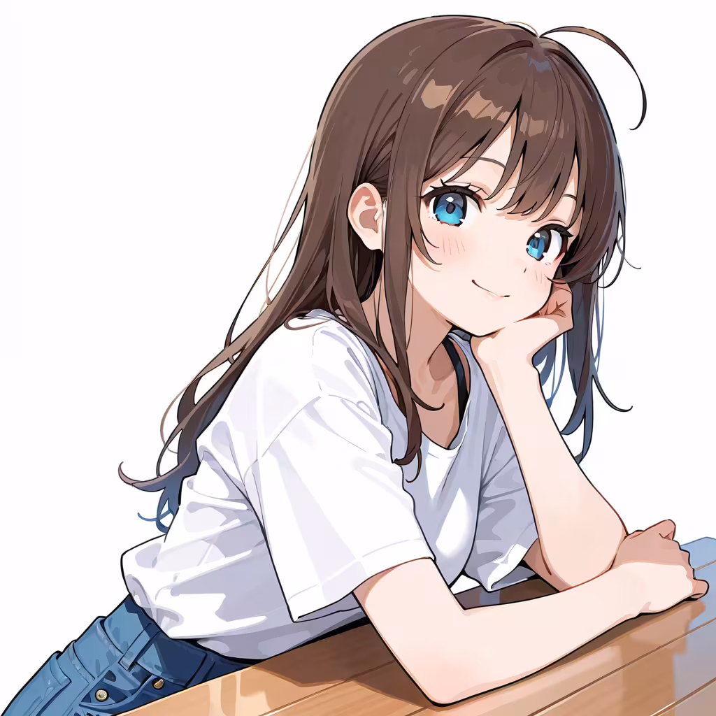 1girl elbow rest casual white shirt white background