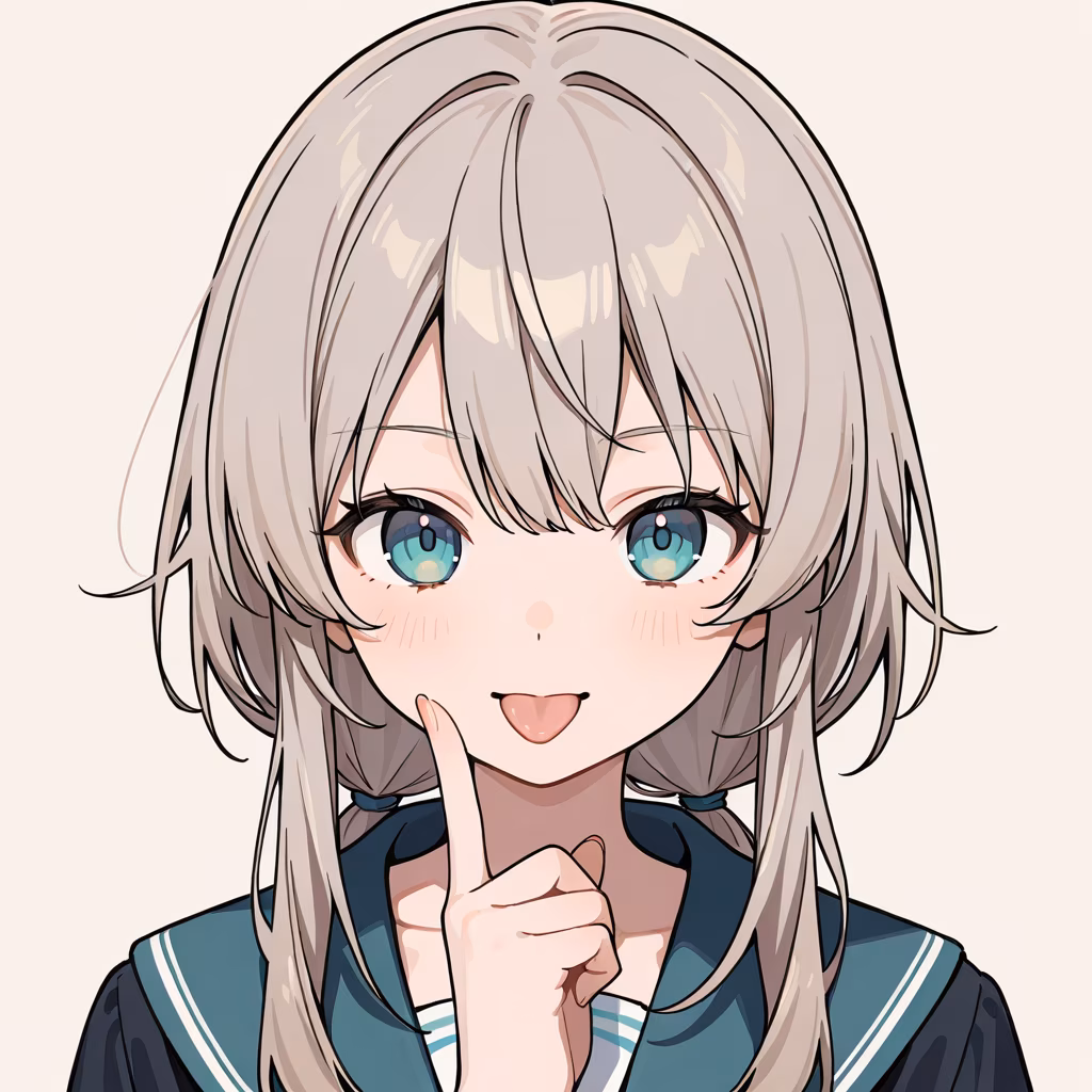 1girl tongue out general upper body simple background