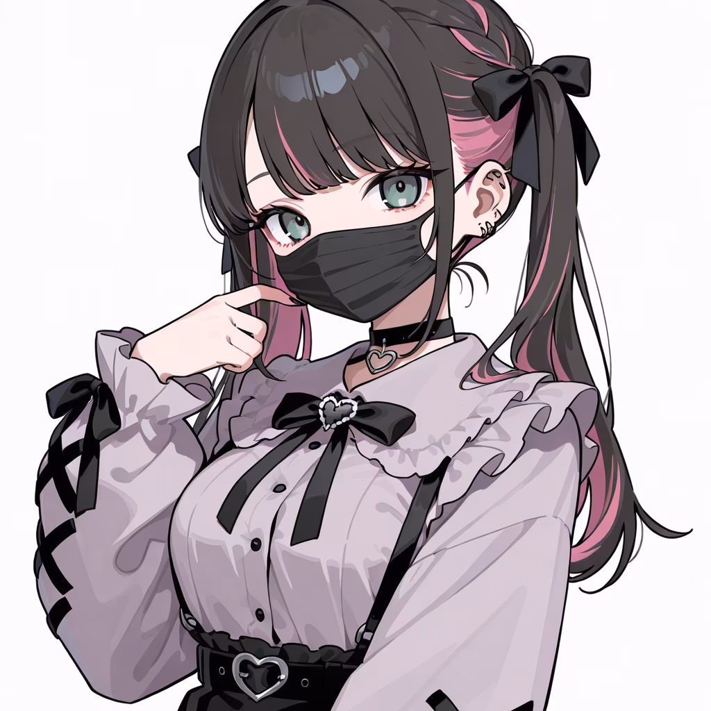 1girl solo jirai kei black mask simple background