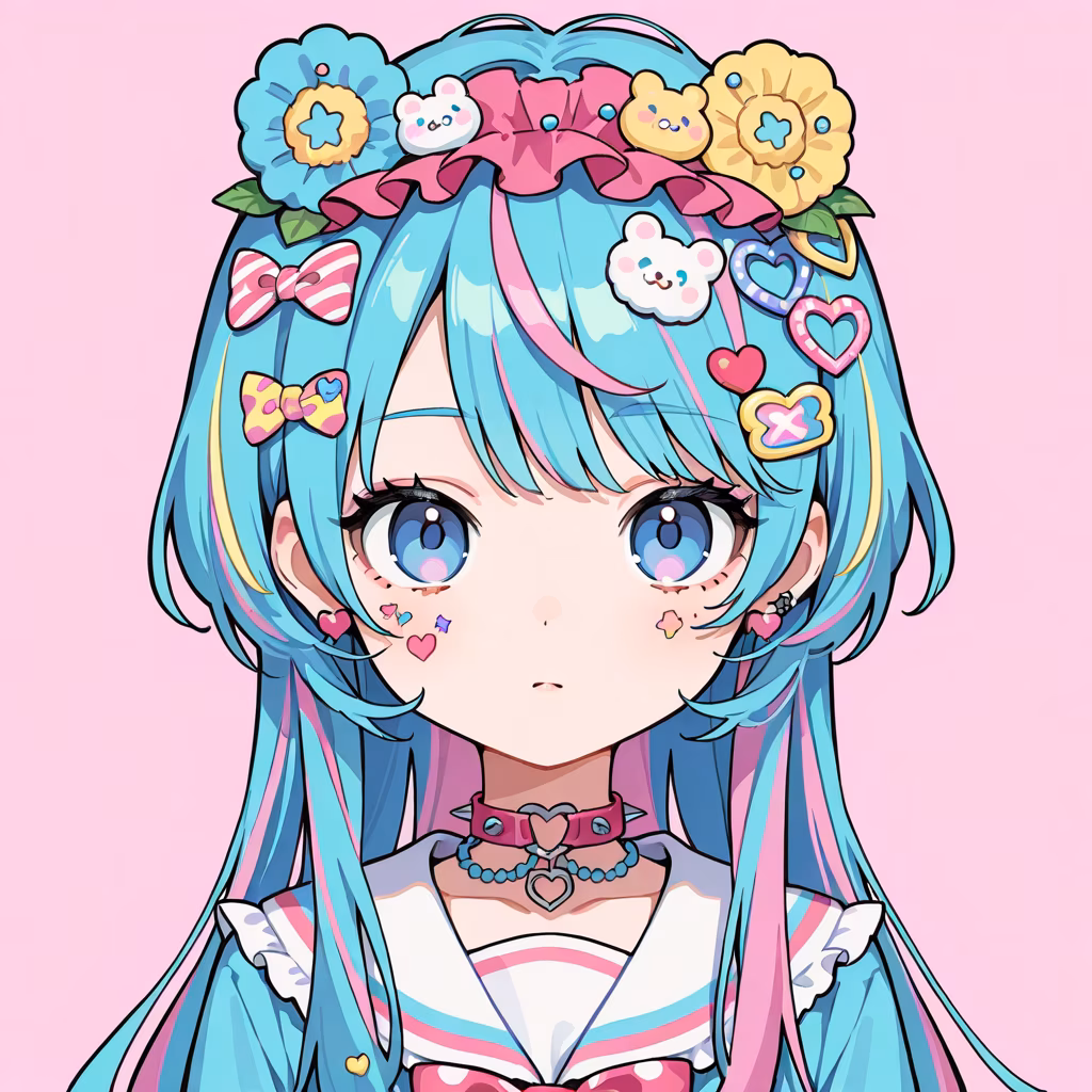1girl decora upper body simple background