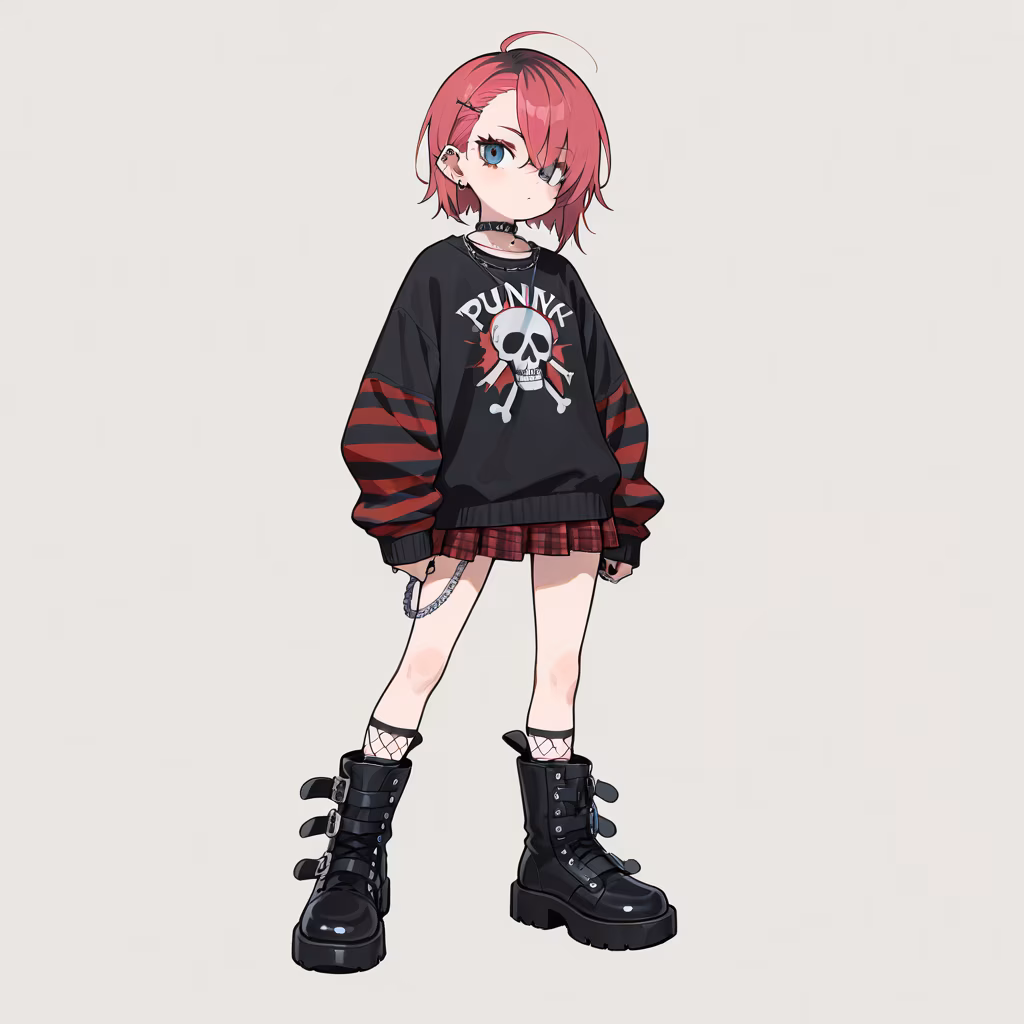1girl punk full body simple background