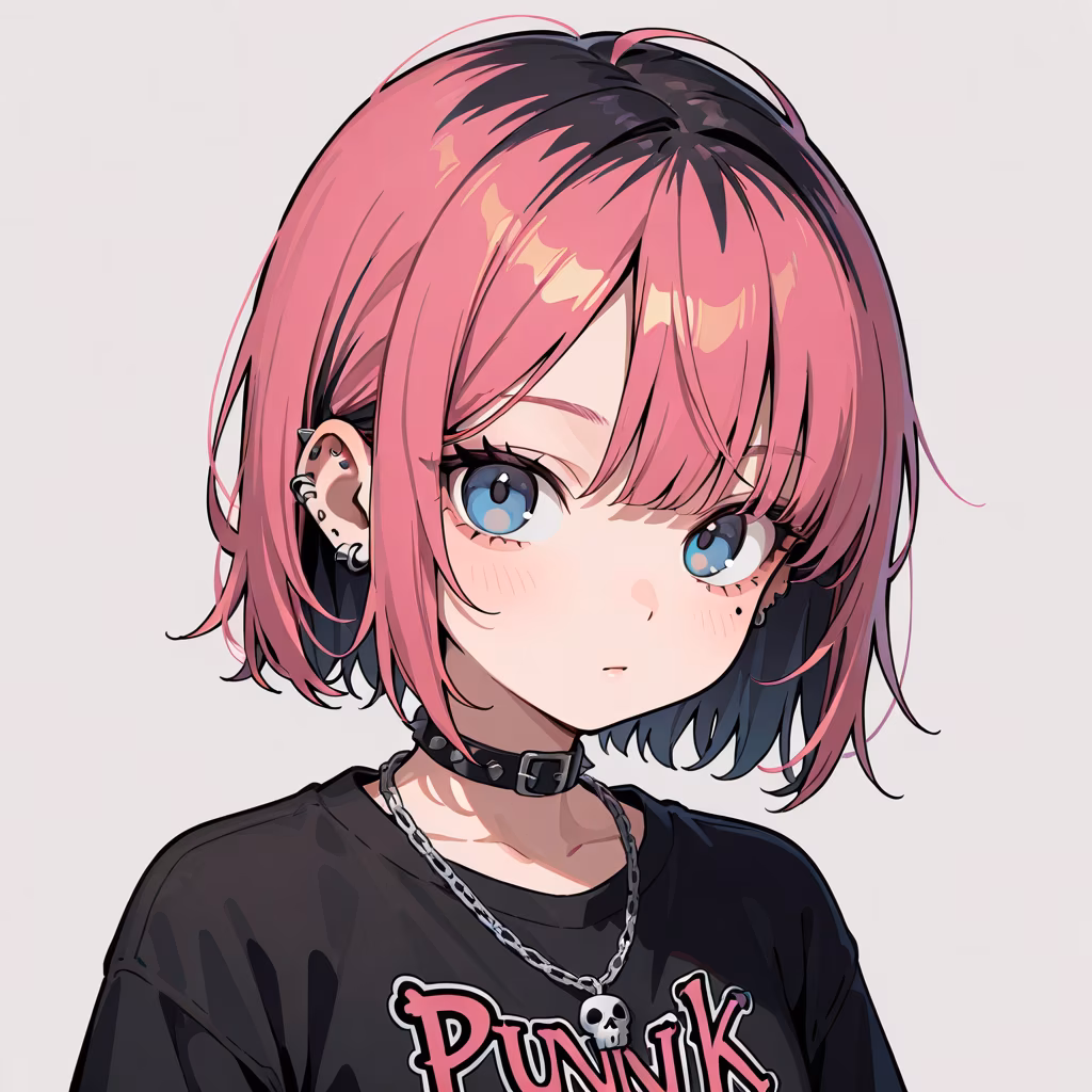 1girl punk upper body simple background