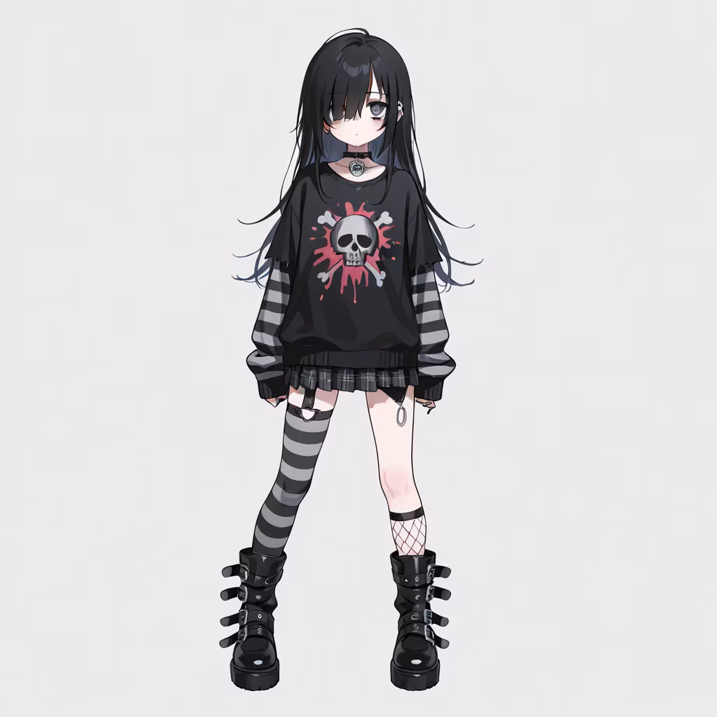 1girl emo fashion full body simple background