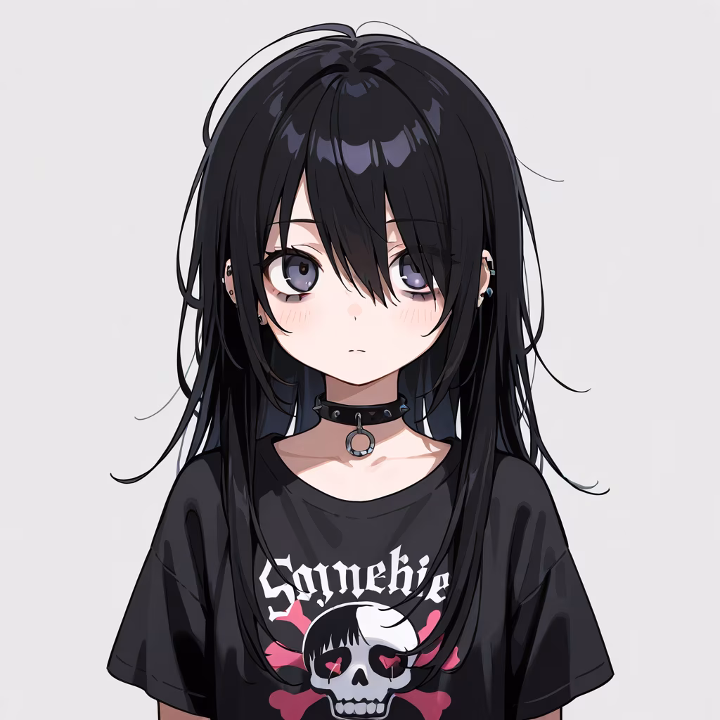 1girl emo fashion upper body simple background