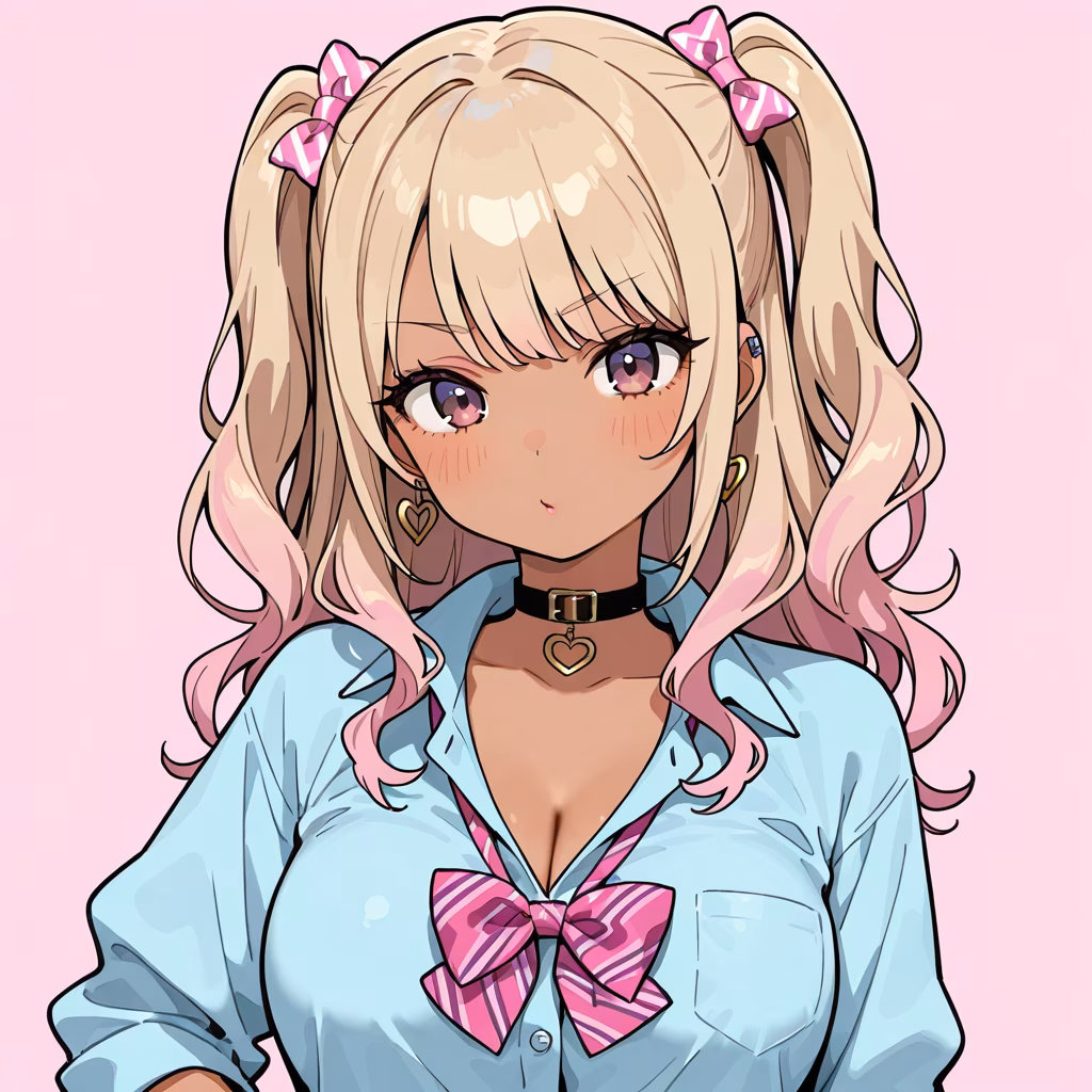 1girl gyaru upper body simple background
