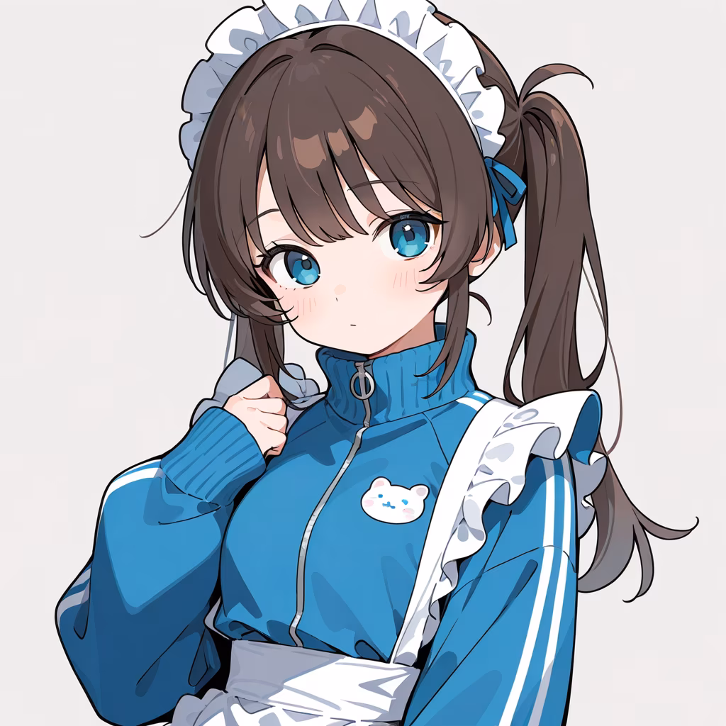 1girl jersey maid upper body simple background