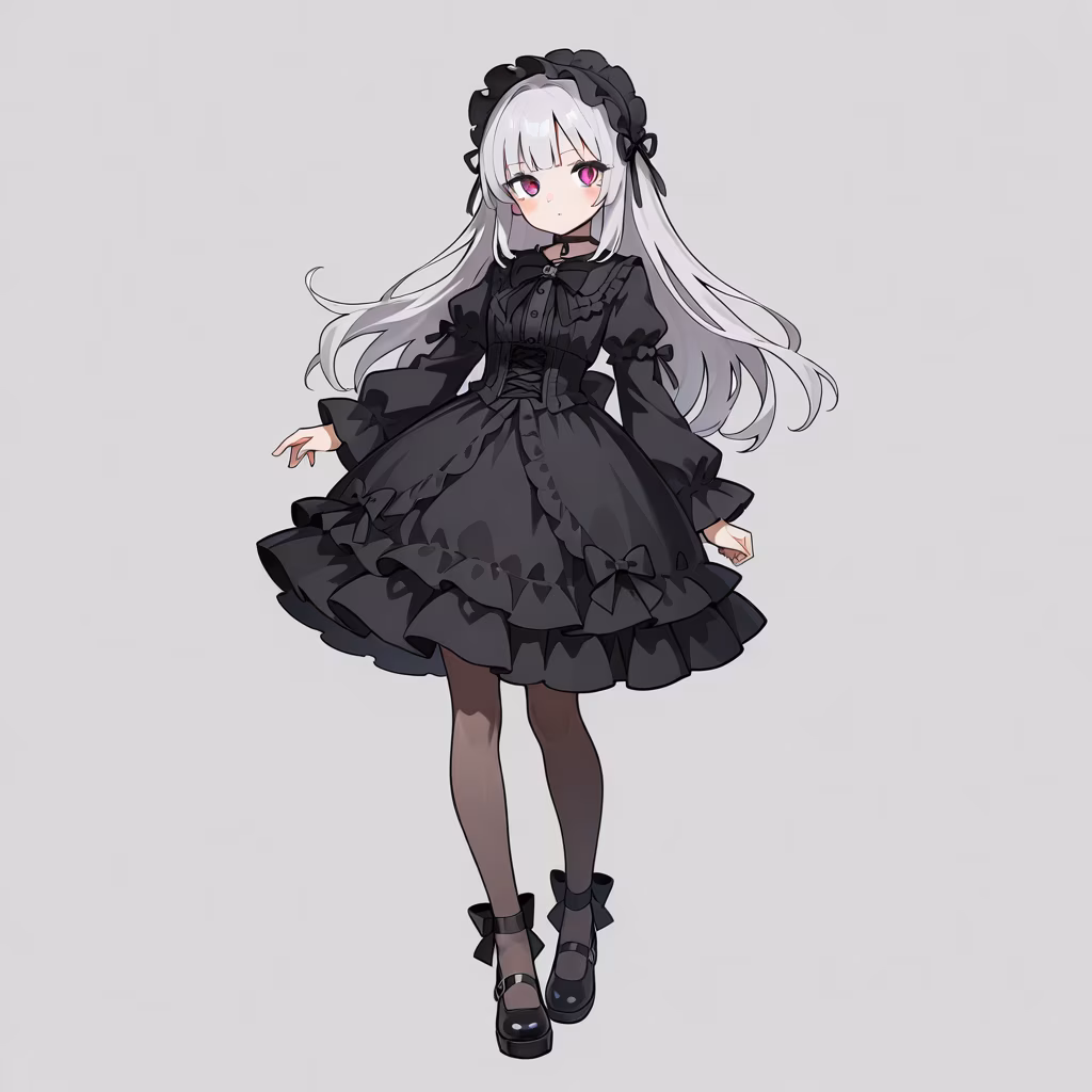 1girl gothic lolita full body simple background