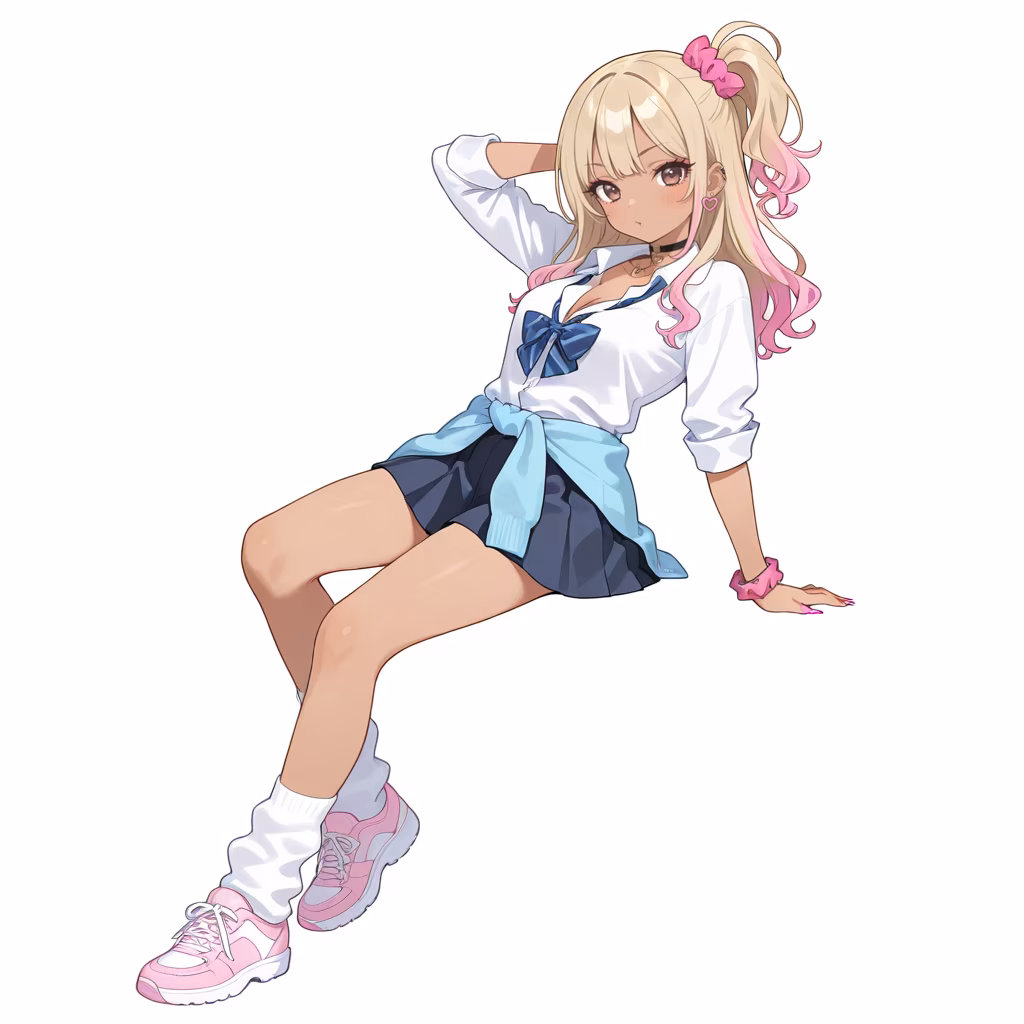 1girl gyaru solo full body simple background