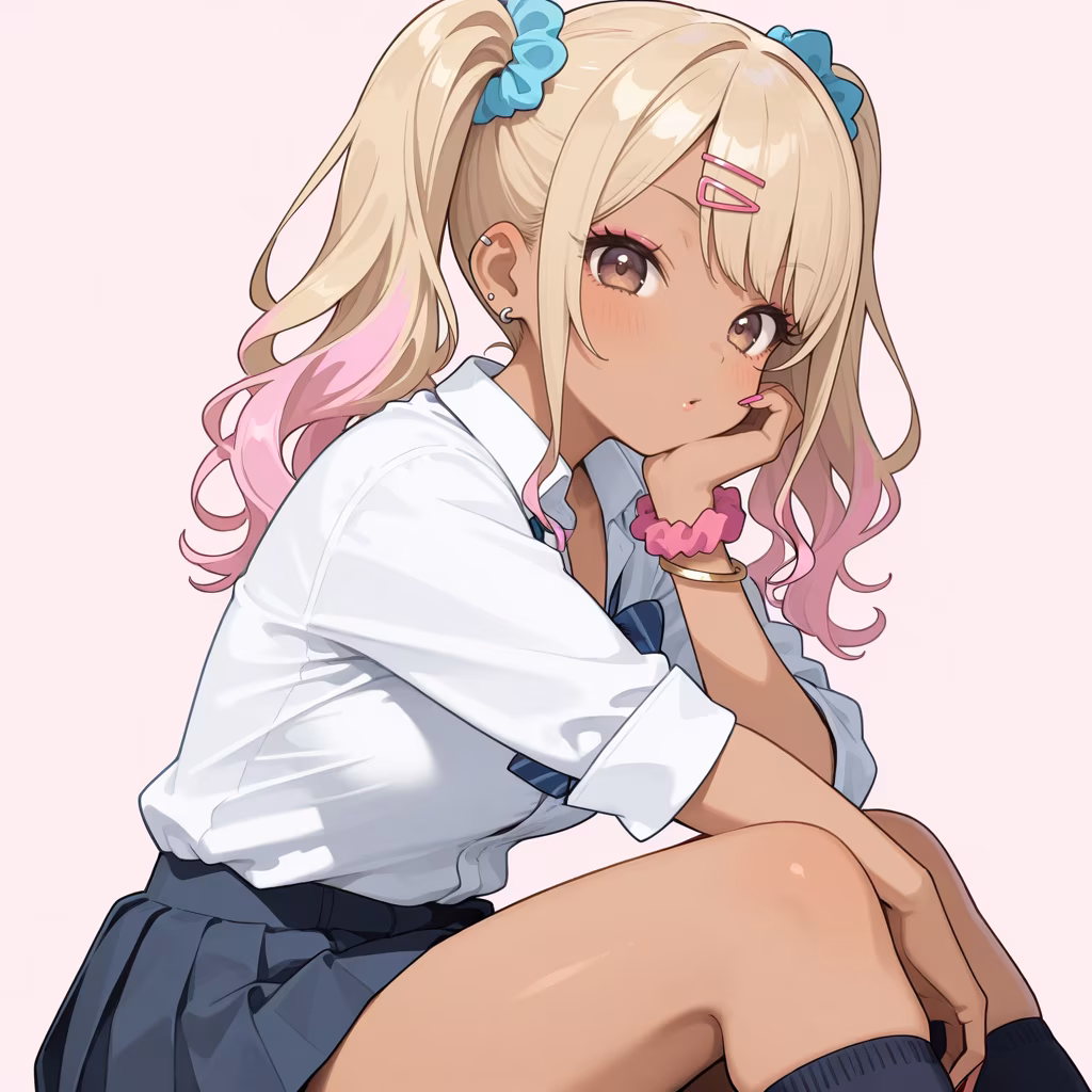 1girl gyaru solo simple background