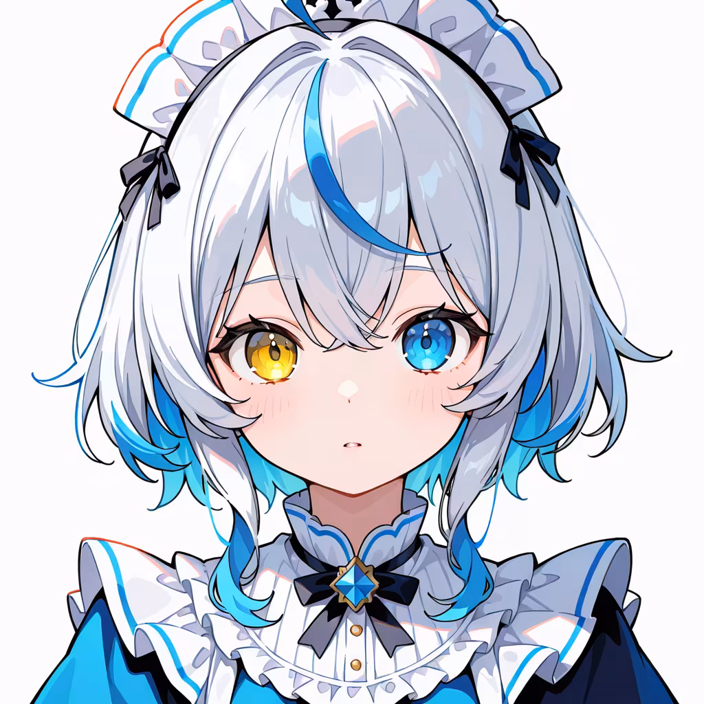 1girl heterochromia white background upper body