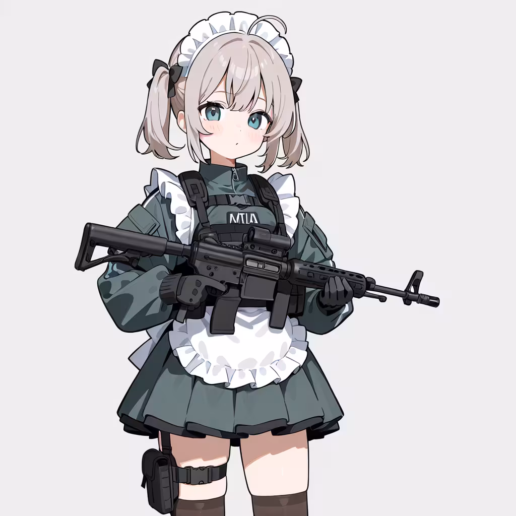 1girl unconventional maid tactical maid simple background