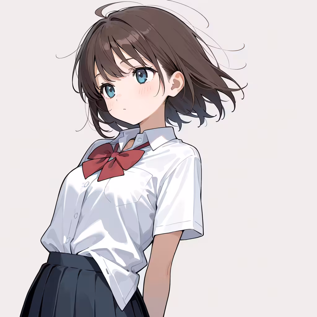 1girl shirt partially tucked in school uniform simple background