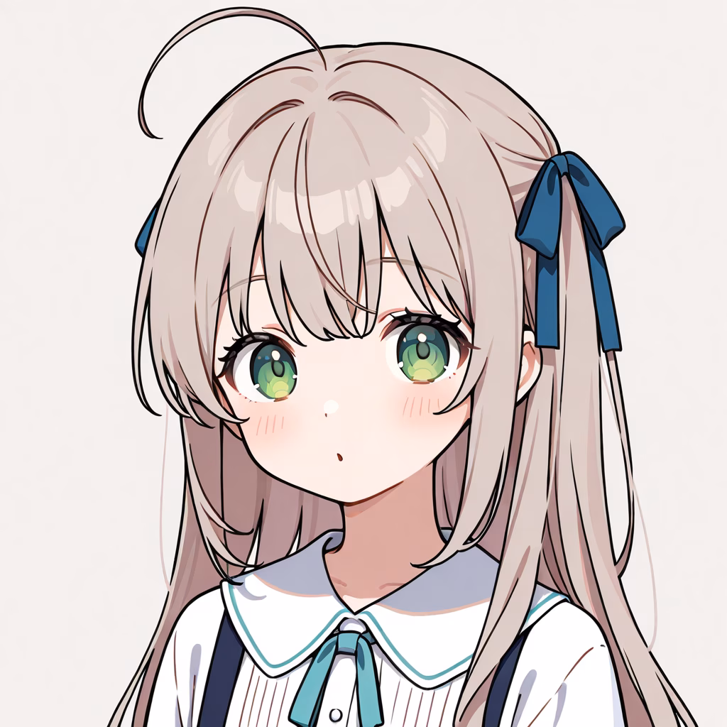 1girl, hair-ribbon, general, simple background