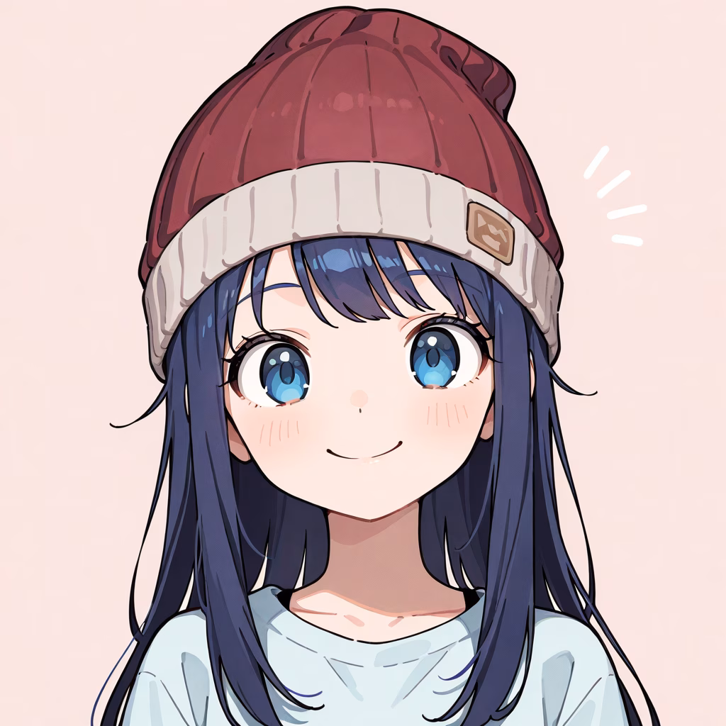 1girl beanie upper body smile simple background