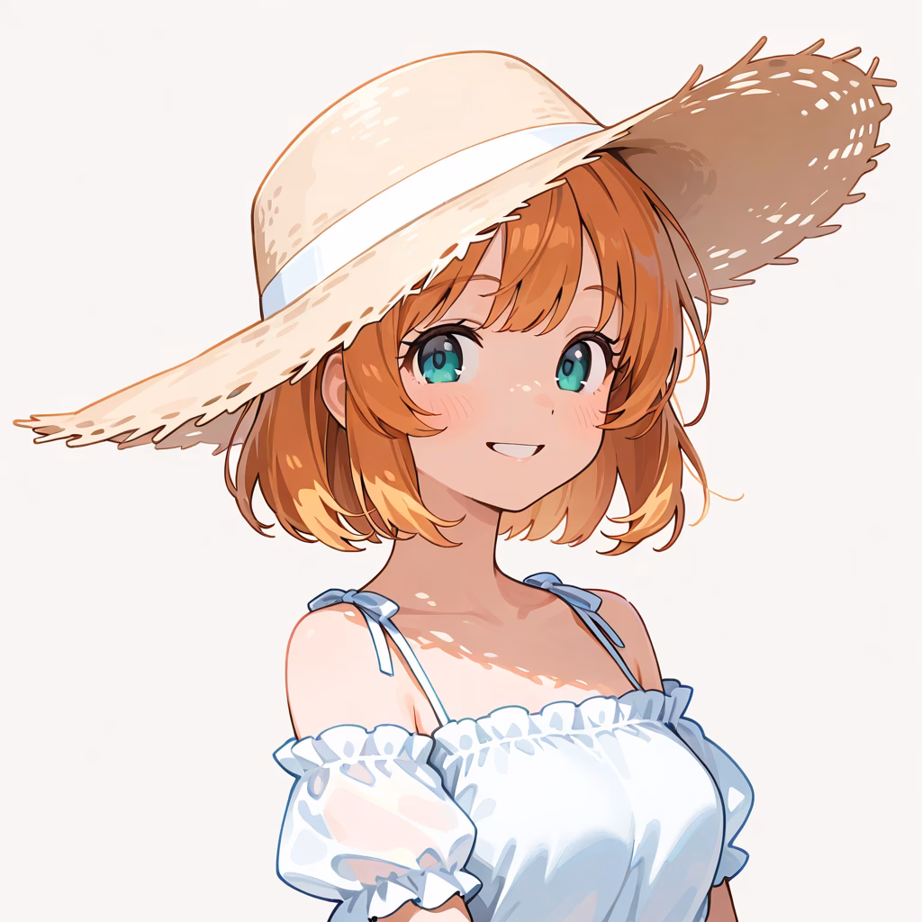 1girl sun hat upper body smile simple background