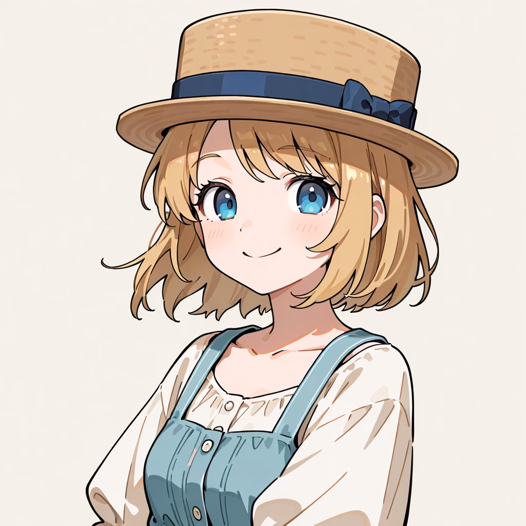 1girl boater hat upper body smile simple background