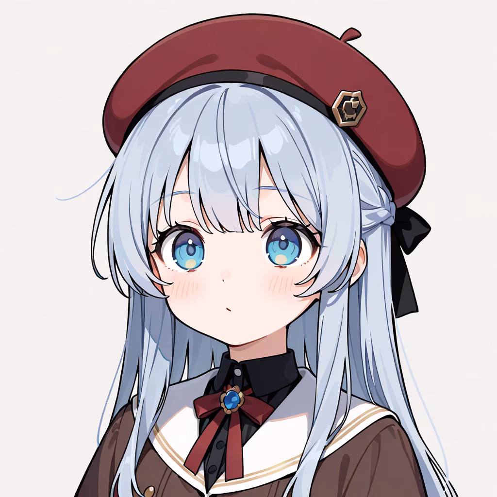 1girl, beret, general, simple background