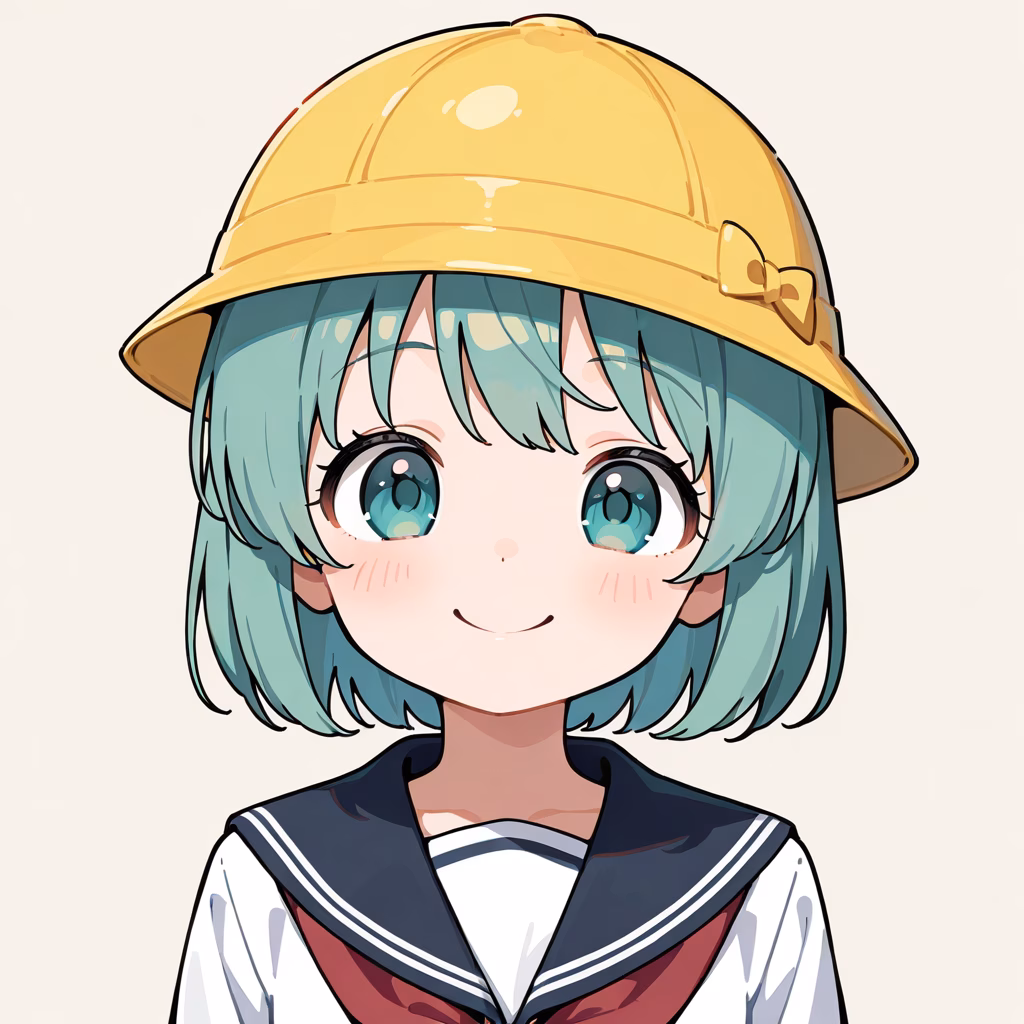 1girl school hat upper body smile simple background