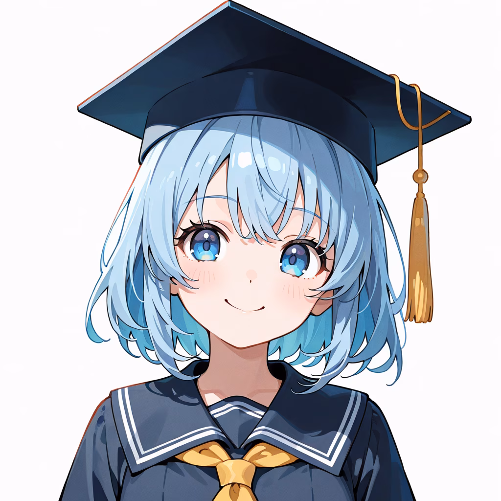 1girl mortarboard upper body smile simple background