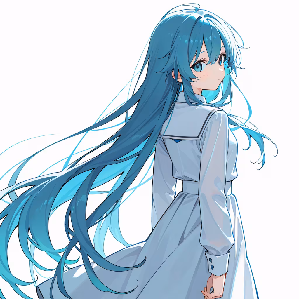 1girl very long hair looking back safe simple background