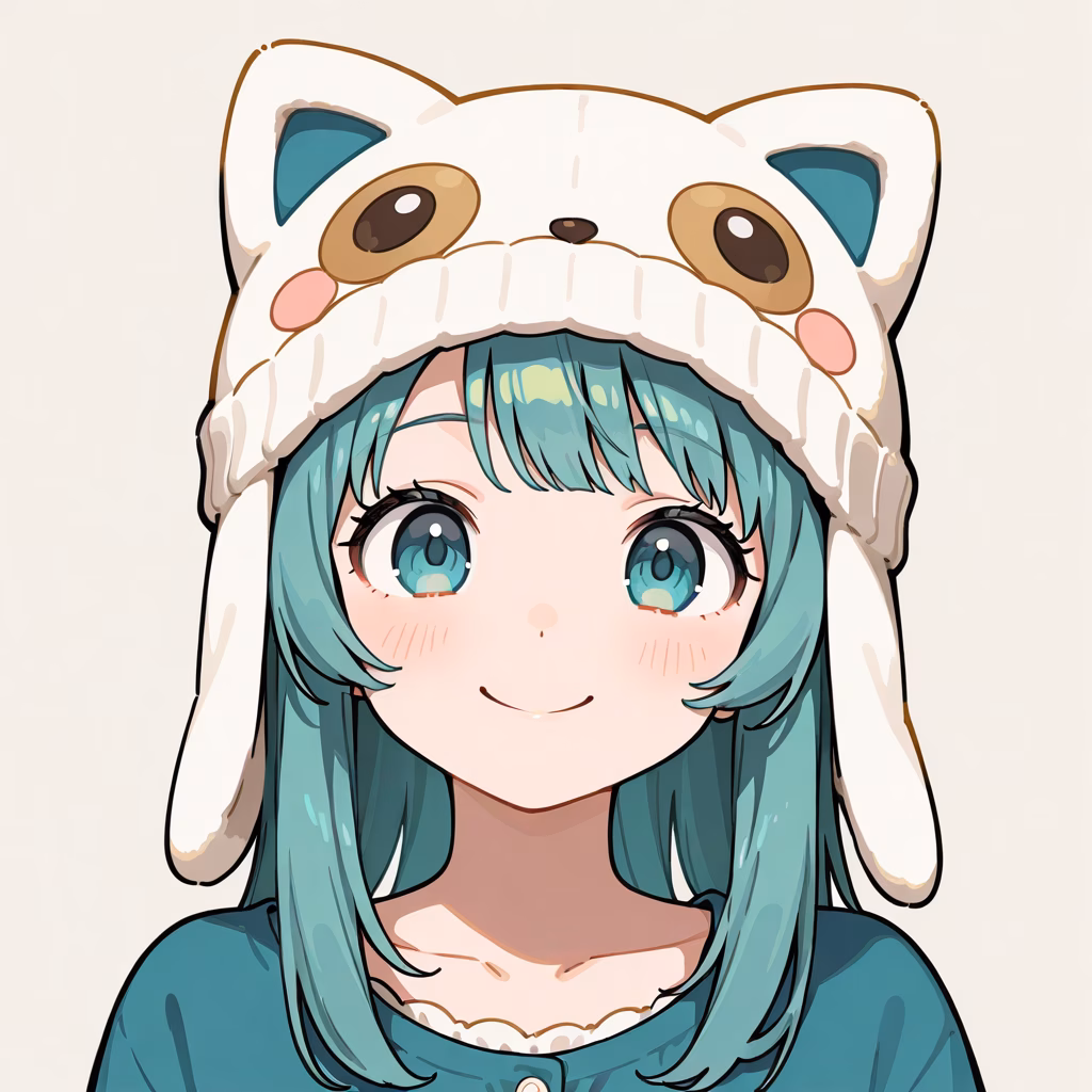 1girl animal hat upper body smile simple background