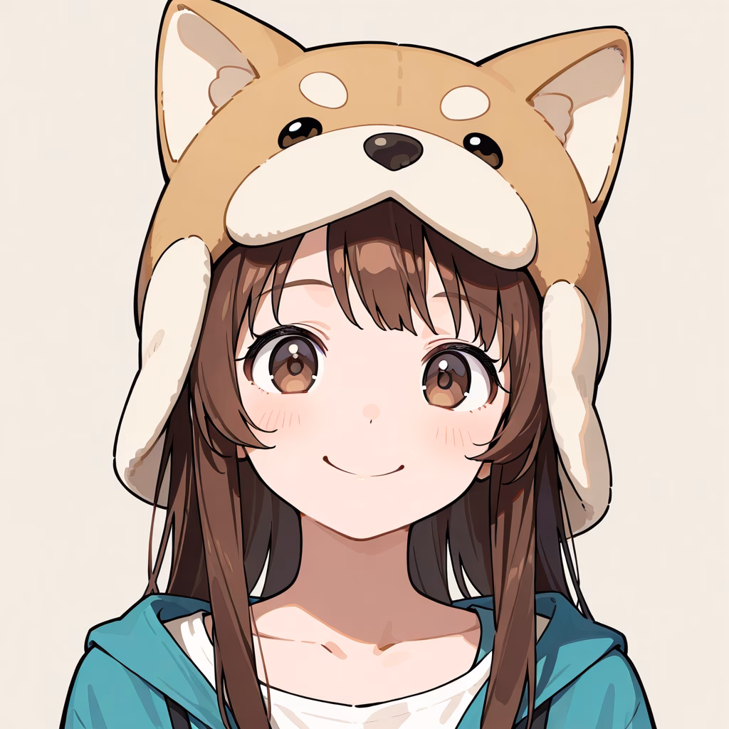 1girl dog hat upper body smile simple background