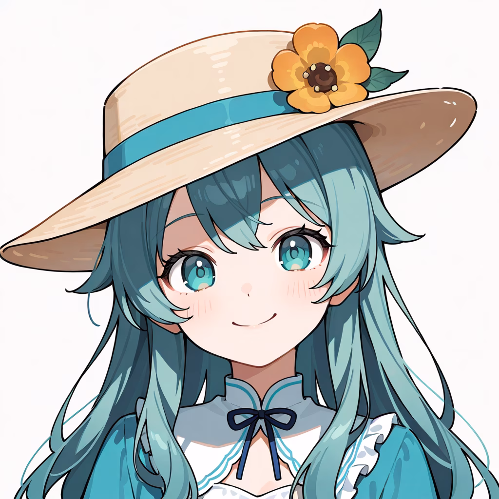 1girl hat flower upper body smile simple background