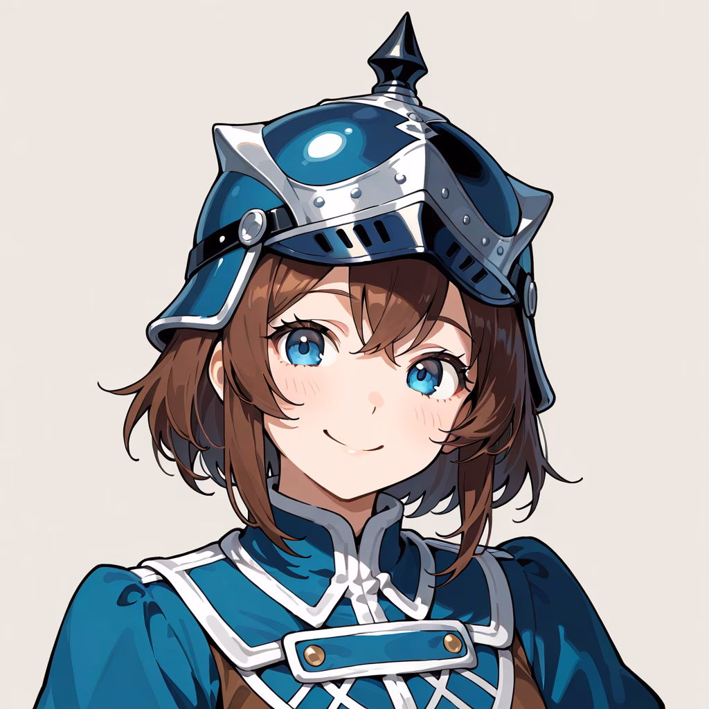 1girl pickelhaube upper body smile simple background