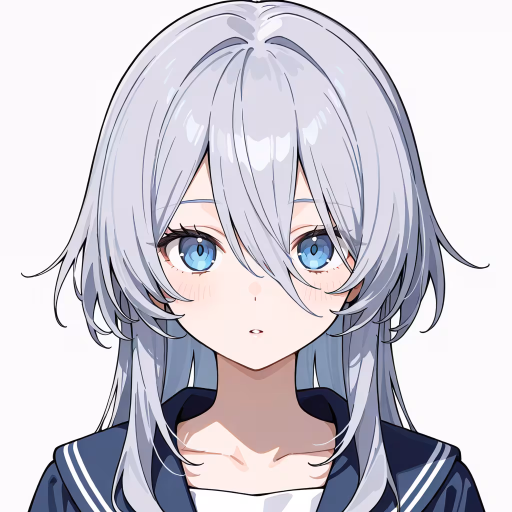 1girl long bangs simple background