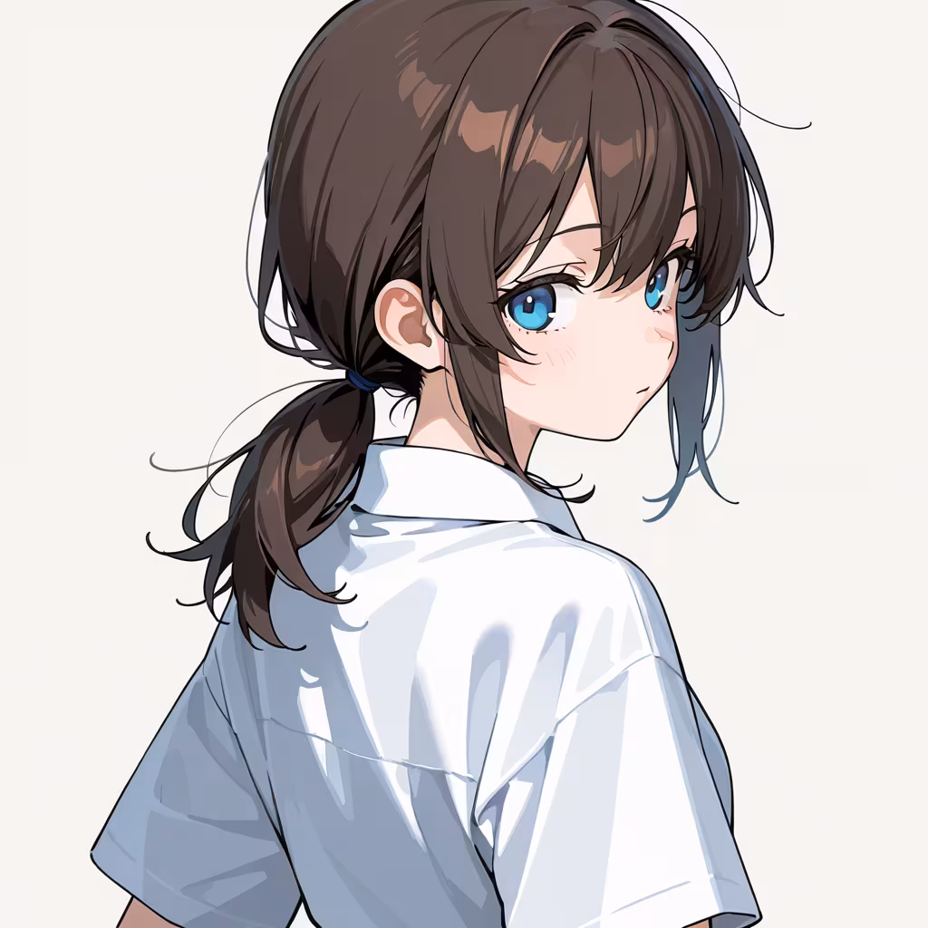 1girl low ponytail looking back simple background safe