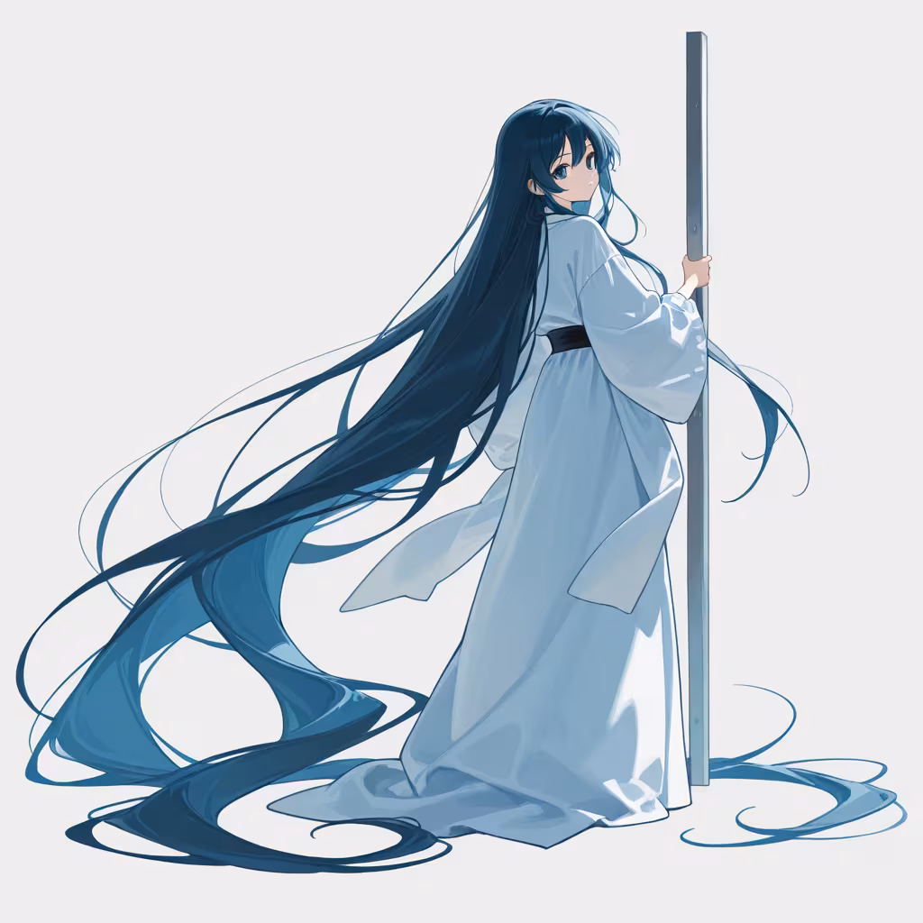 1girl absurdly long hair looking back safe simple background