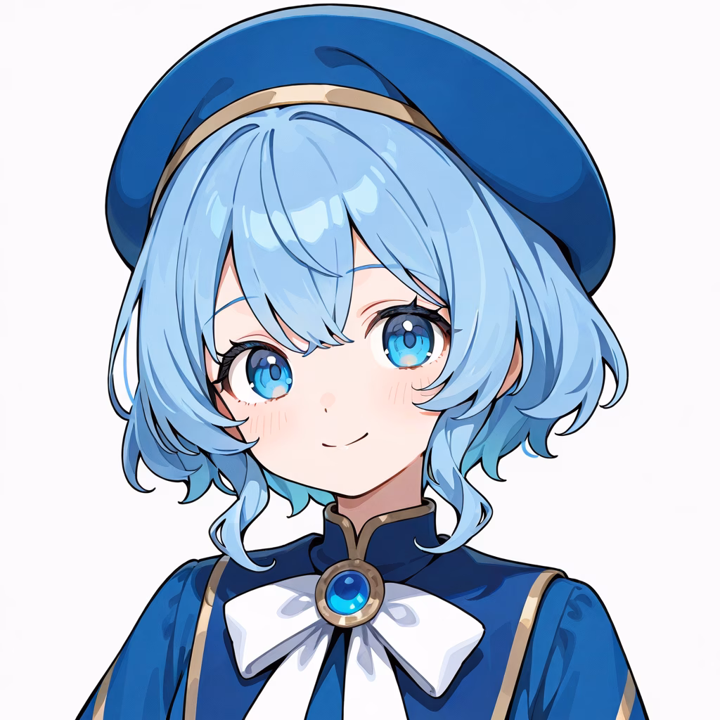 1girl, blue-hat, general, simple background