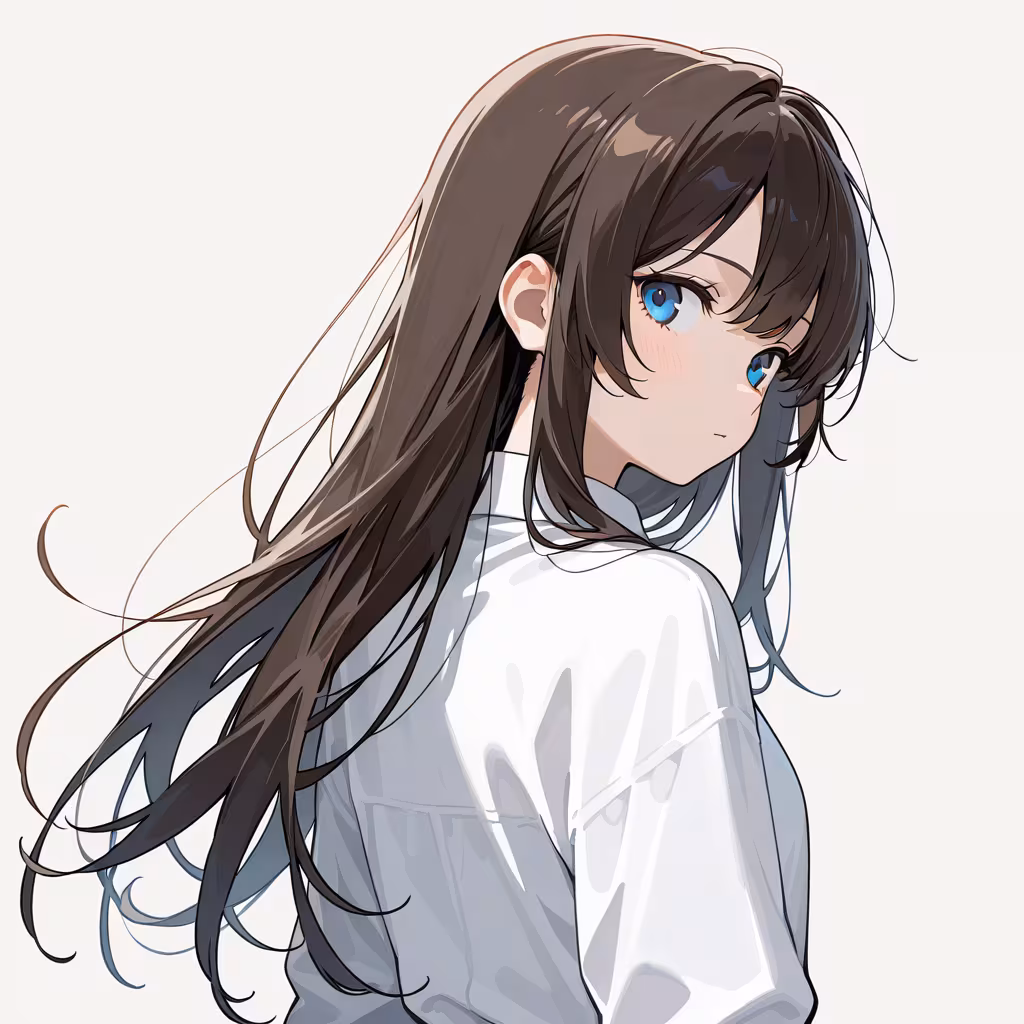 1girl long hair looking back safe simple background