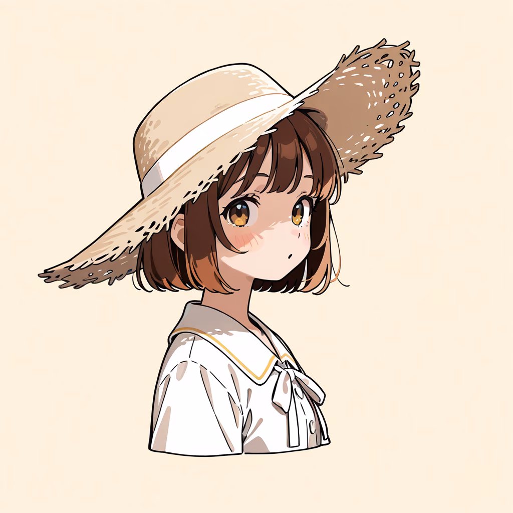 1girl, sun-hat, general, simple background