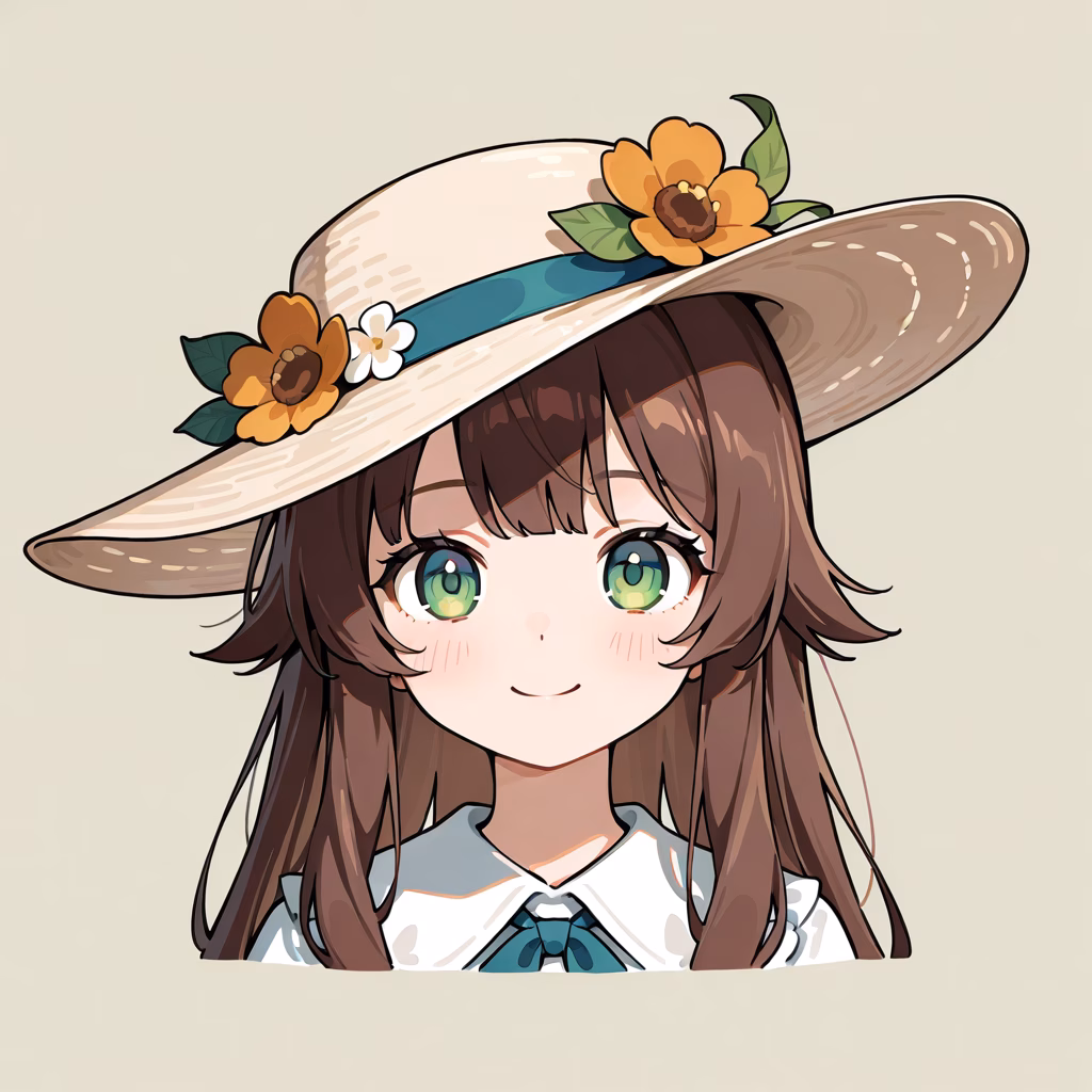 1girl, hat-flower, general, simple background