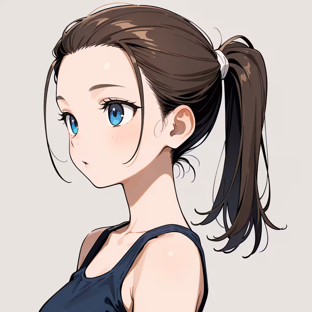1girl hair pulled back ponytail simple background