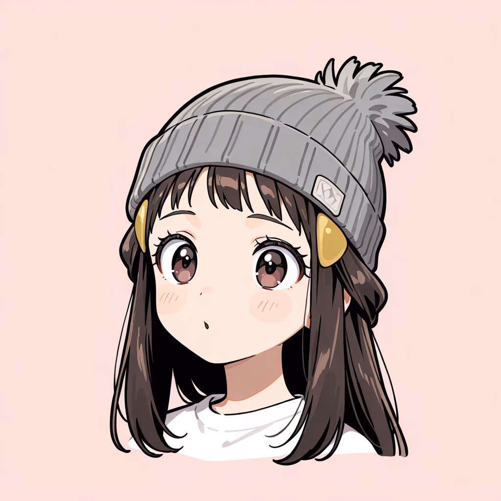 1girl, beanie, general, simple background