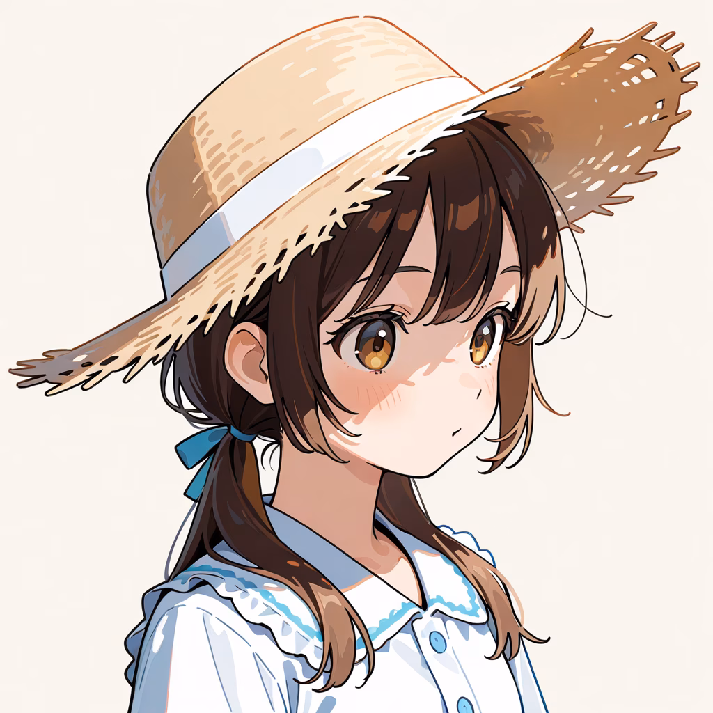 1girl, straw-hat, general, simple background