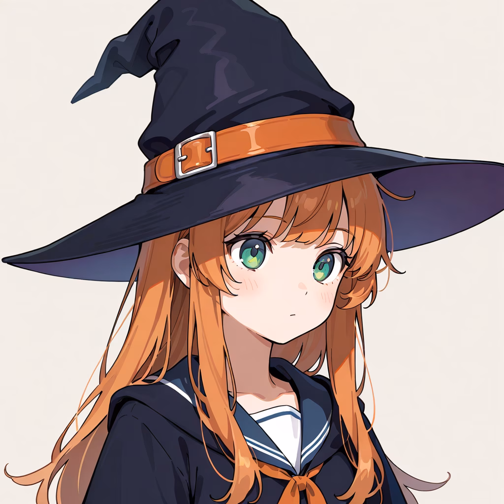 1girl witch hat upper body simple background