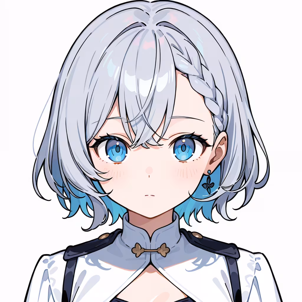 1girl braided bangs simple background