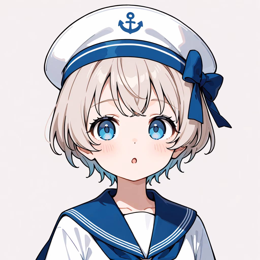 1girl, sailor-hat, general, simple background