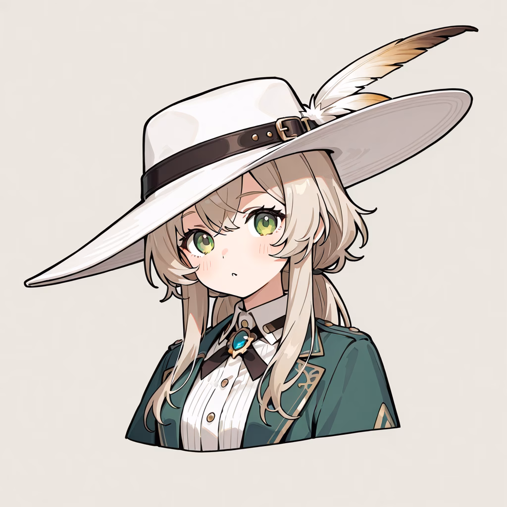 1girl, hat-feather, general, simple background