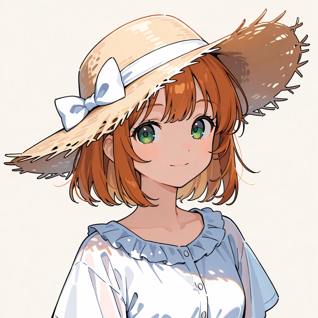 1girl hat bow straw hat upper body simple background light