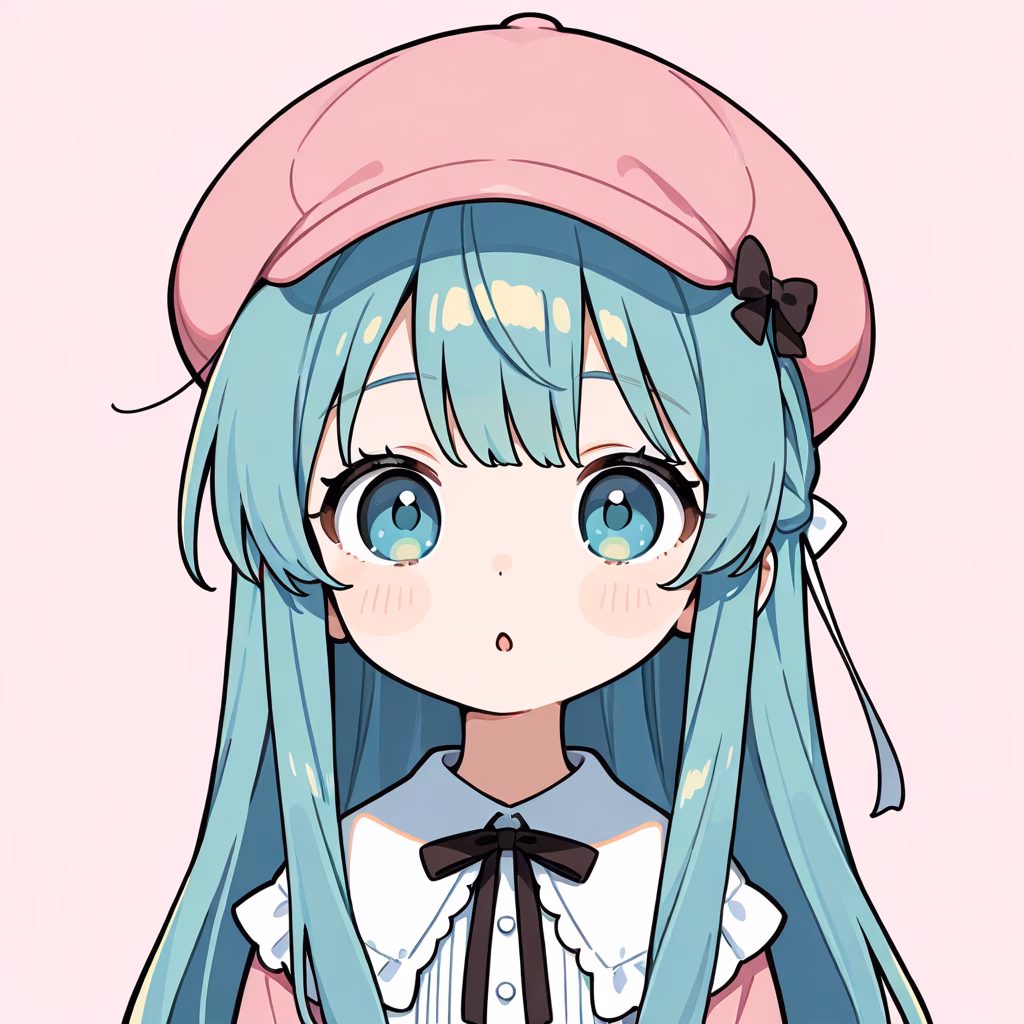 1girl, pink-hat, general, simple background