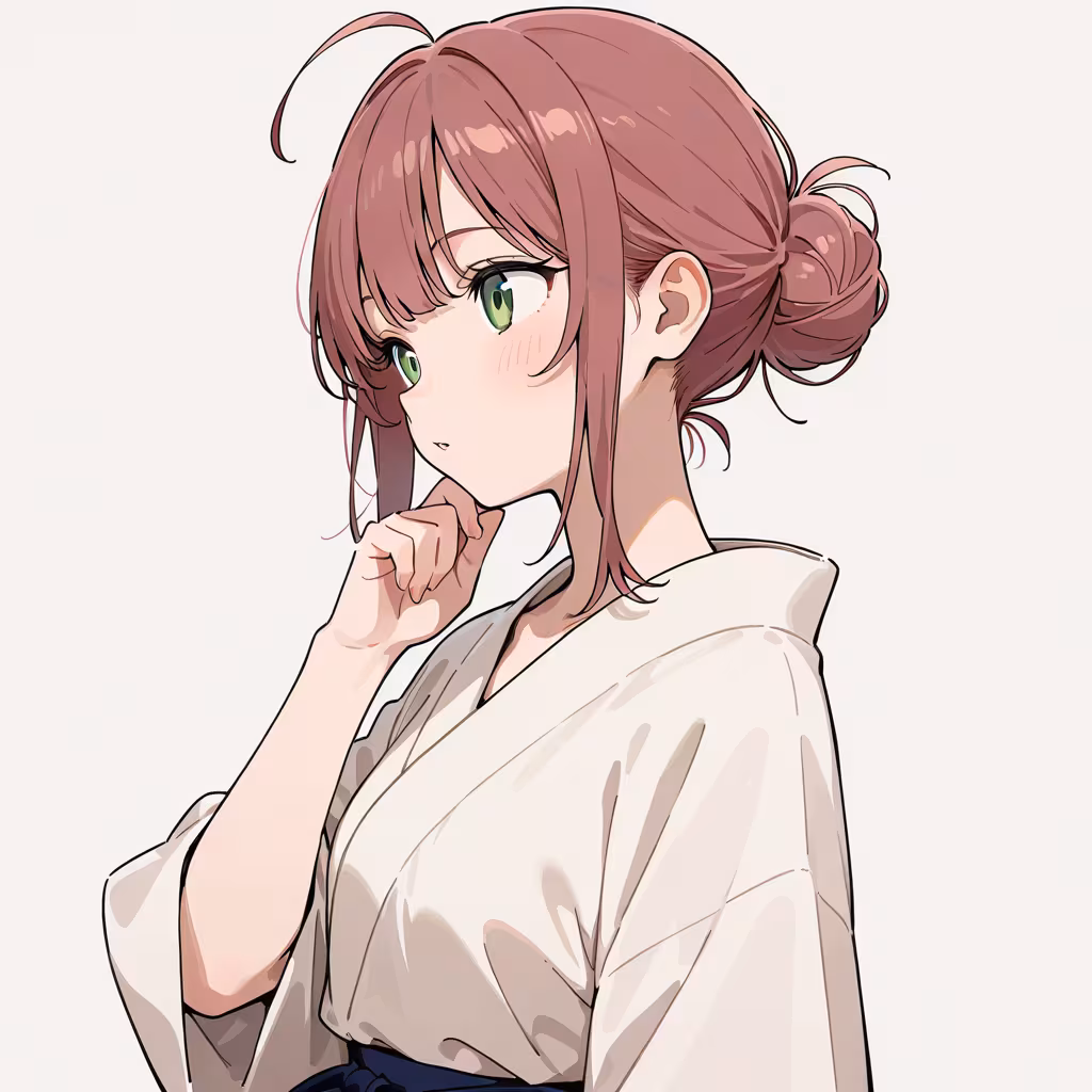 1girl low bun simple background