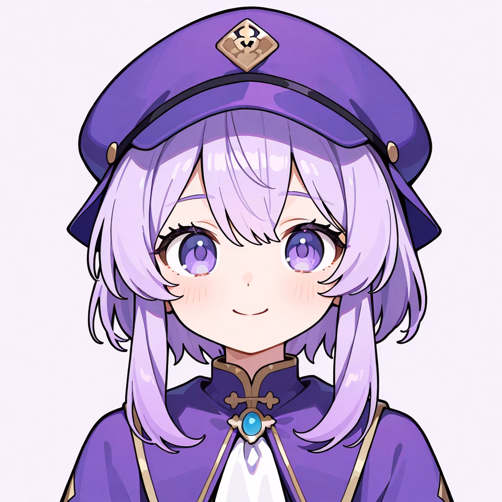 1girl, purple-hat, general, simple background