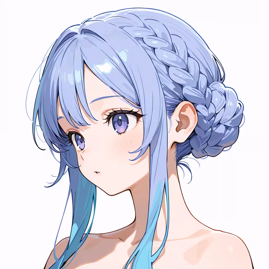 1girl braided bun simple background