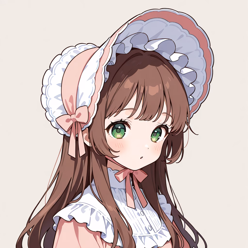 1girl, bonnet, general, simple background